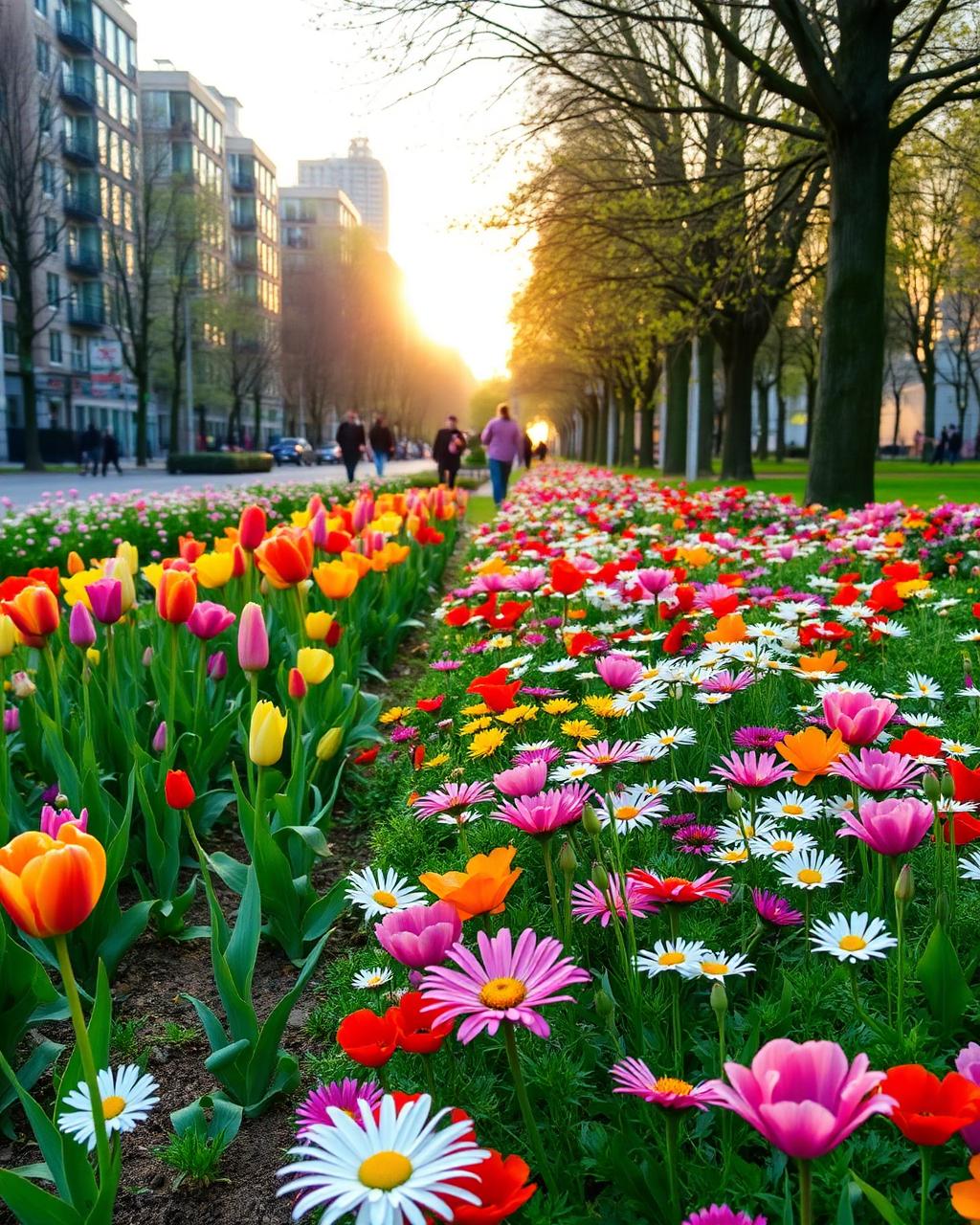 Parque urbano lleno de flores